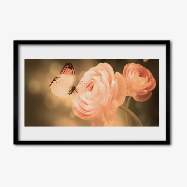 Foto su MDF 60x40 Decorazione artistica da parete incorniciata Rose farfalla