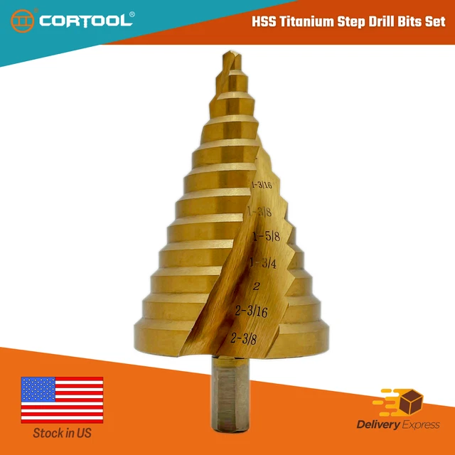 Step Drill Bit 2-3/8" Large HSS Titanium Spiral Groove High Speed Steel 12 Steps