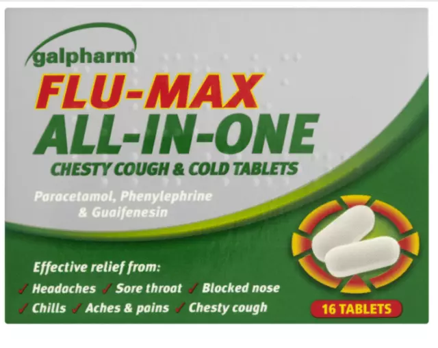 Galpharm Flu Max All In One Chesty Cough & Cold Tablets - Sore Throat