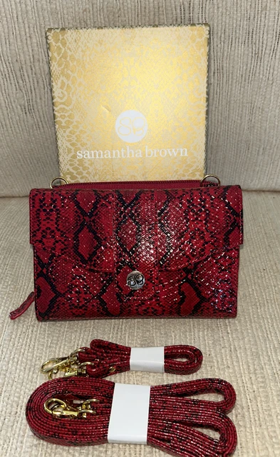 Samantha Red Black Embossed Croc Leather Crossbody Organizer Wallet New
