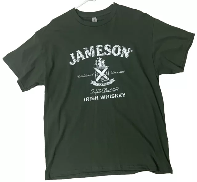 Jameson Triple Distilled Irish Whiskey Distressed Olive Green T Shirt Mens Large