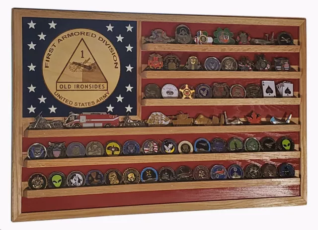 US Army 1st Armored Division Challenge Coin Display Flag 70-100 Coins Trad