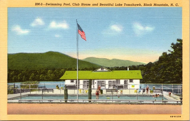 Swimming Pool Lake Tomahawk Black Mountain North Carolina NC UNP Linen Postcard
