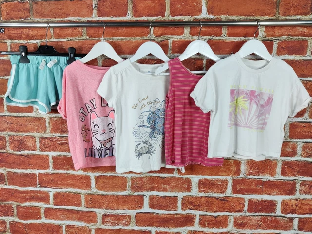 Pacchetto Ragazze Età 6-7 Anni M&S Fatface Ecc Pantaloncini Grafici Estate 122Cm