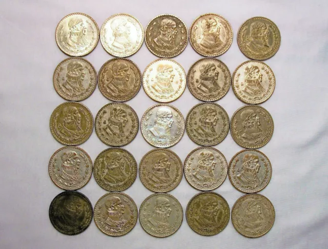 Lot of 25 - Mexican Un Peso - Estados Unidos Mexicanos - .100 Silver Coins