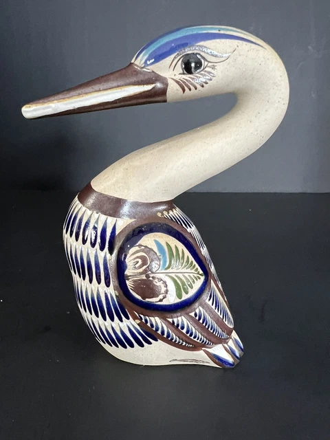 Vintage Mexican Pottery Large Hand-painted Swan Mexico  6.5” Tall