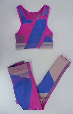 Nike da donna da palestra Set Outfit Taglia XS Crop Top Leggings Senza cuciture rosa con motivo