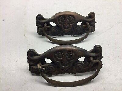 Antique Matched Pair Of Stamped Brass Drawer Pulls