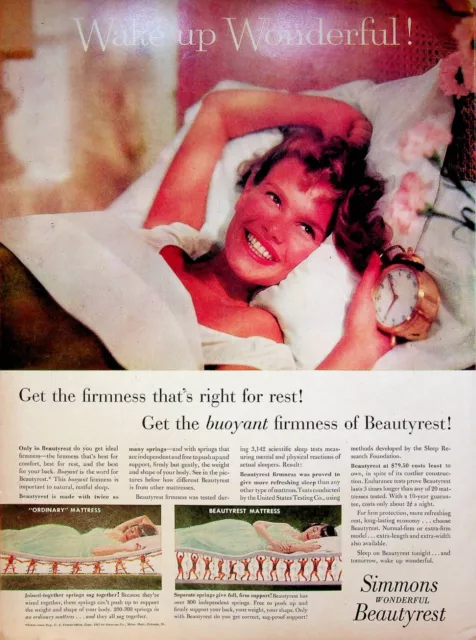 1957 Simmons Beautyrest Bed Mattress Wake Up Wonderful Vintage 1950s Print Ad