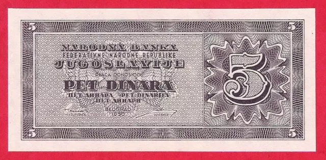 Yugoslavia, 5 dinars from 1950 unissued, Inform biro, P-67R - UNC.