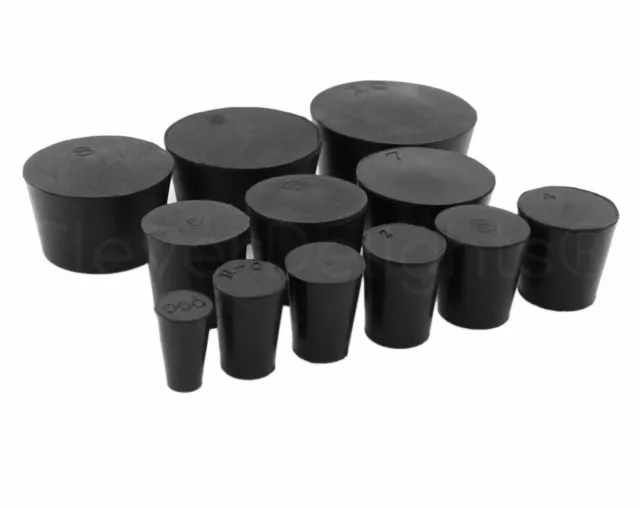 24 Pack - Solid Rubber Stoppers - Size #000 to #10 - 000 0 1 2 3 4 5 6 7 8 9 10