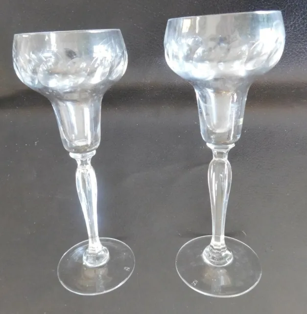 Crystal Candlestick Holder Pair 8" Tall Wine Glass Design Fluted Stem "S" Mark