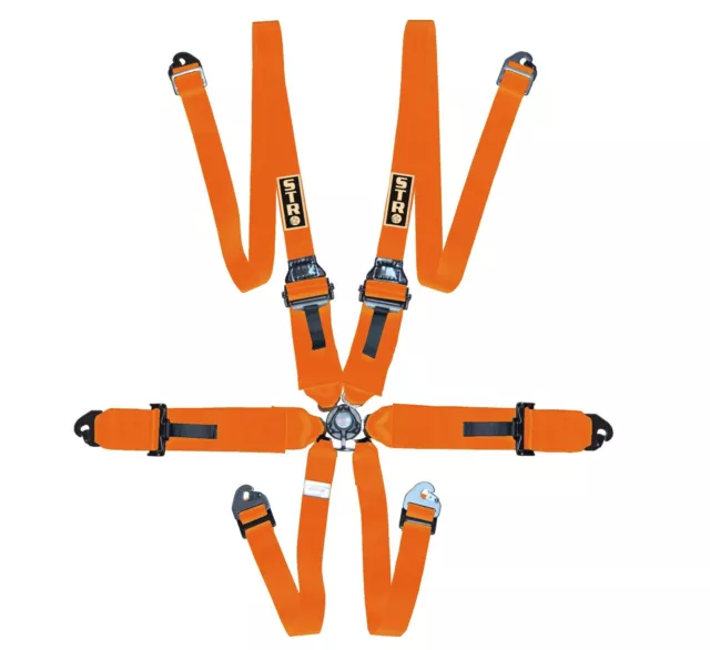 STR 6-Point 3" to 2" FHR HANS Rally Race Harness Seat Belt FIA 2028 Orange NEW