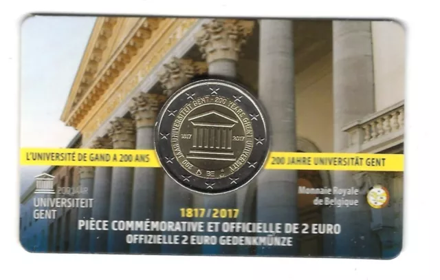 2 Euro Gedenkmünze 2017 aus Belgien, 200 Jahre Universität Gent, Coincard, BU