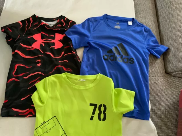 3 Sport Shirts, 128, Adidas, UnderAmour, jungs, top