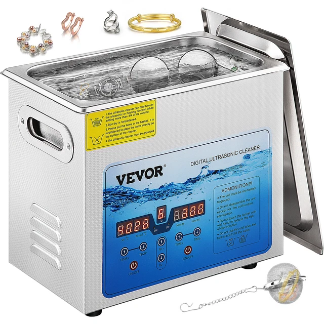 VEVOR UltrasonicCleaner Jewelry Cleaning Machine w/ Digital Timer and Heater 3L