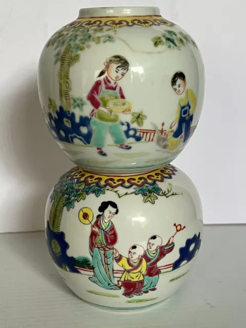 Vintage 2 x Chinese Famille Rose Porcelain Ginger Jar  Child And Lady in Garden