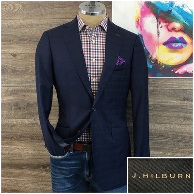 J Hilburn Men's Blazer Sport Coat Two Button Wool Sports Jacket 39R Men Blue
