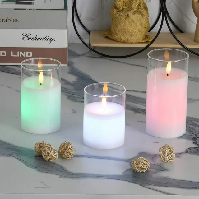 3 PCS Flickering Flameless Pillar Candles Color Changing LED Candles w/ Remote