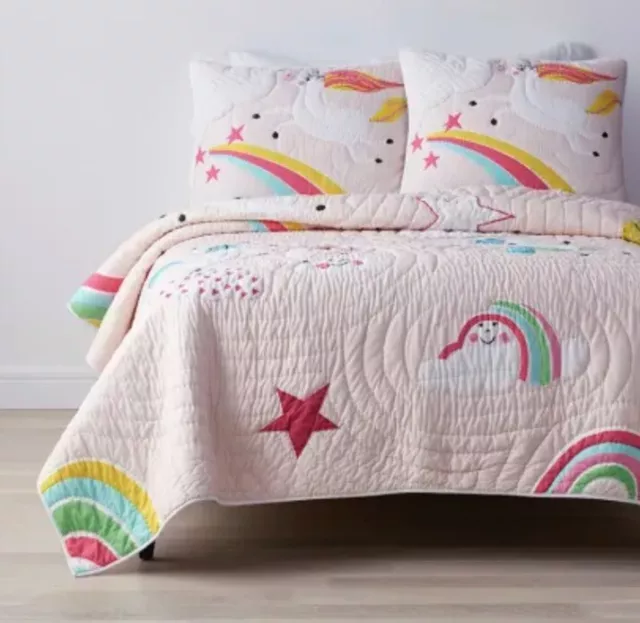 The Company Store Quilted Bedding Comforter Full/Queen Rainbow Unicorn Girls NEW