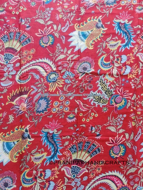 Indien Milie Coton Imprimé Rouge Hippie Doux de Luxe Robe Faisant Tissu Par Yard