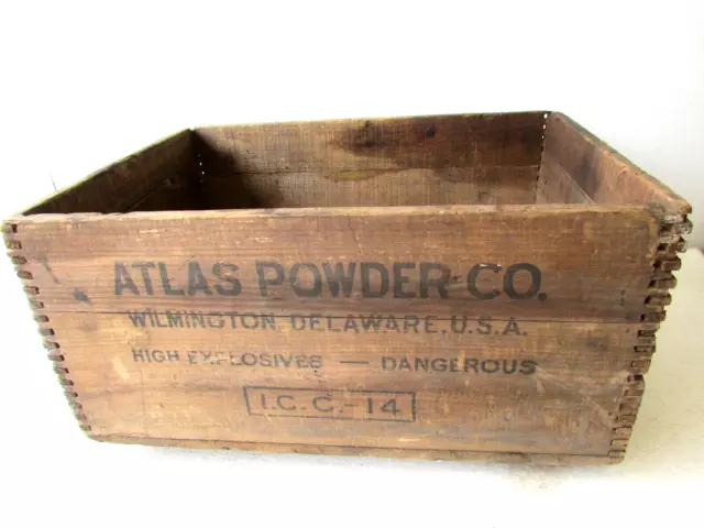 Vintage Wooden Dangerous High Explosives Crate Atlas Powder Dynamite Wood Box