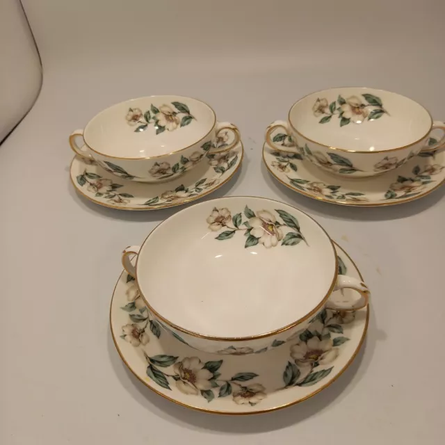 Crown Staffordshire 'Christmas Rose' Soup Cup & Saucer Set X 3