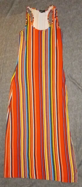 Womens LOVE Brand Multi Colored Striped Long Large Scoop Neck Dress Side Split