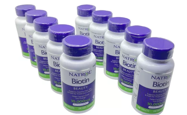 10 Pack - Natrol Biotin Max Strength 10,000 mcg 100 Veg Tablets each EXP 12/2024
