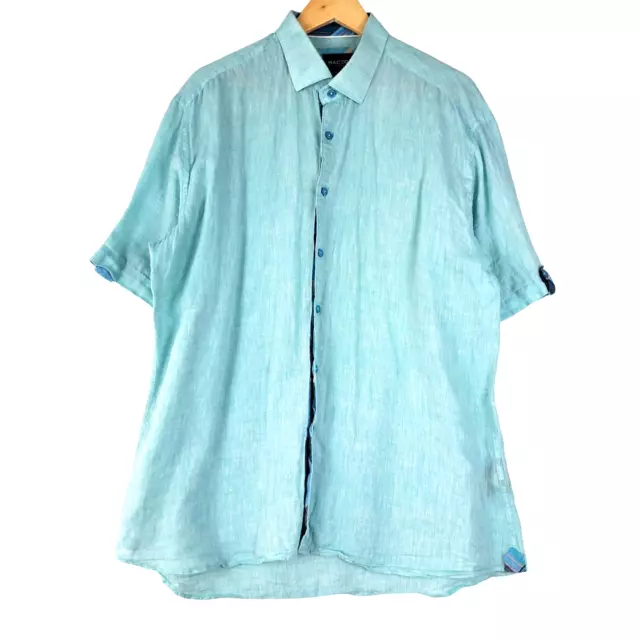 Maceoo Shirt Mens 5 XL Blue Fresh Linen Button Up Short Sleeve Italian Fabrics