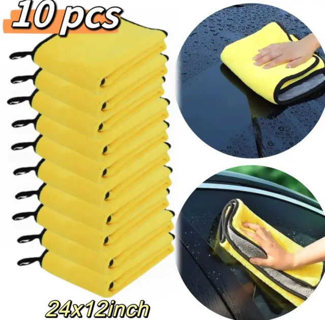 Yellow 10X Car Wash Microfiber Towel 24x12'' Cleaning Drying Car Care Soft Cloth