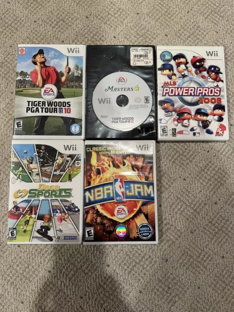 Nintendo Wii 5 Game Lot - Tested NBA Jam, Tiger Woods, Power Pros , DECA Sports