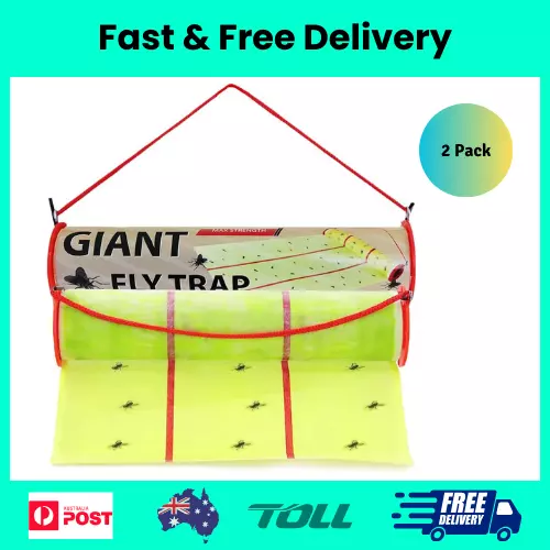 2 Pack Giant Sticky Fly Trap Roll MAX Strength Outdoor Indoor Non Toxic