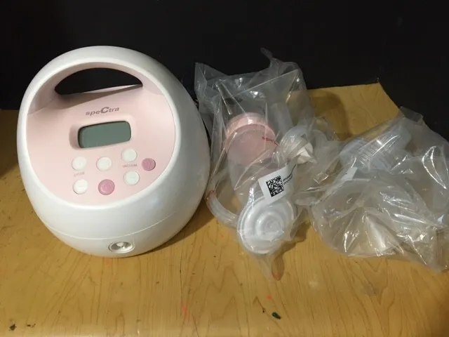 Spectra S2 Plus Electric BreastPump Pink & adapter with cups and bottle open box