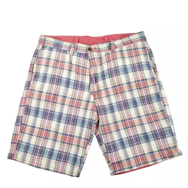 Tailor Vintage Men Sz 36 Reversible Indian Madras Plaid Pink Preppy Chino Shorts