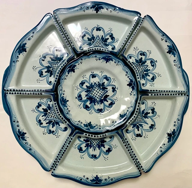 EXCELENTE JUEGO DE SERVIR ANTIPASTELERO CALTAGIRONE ITALIA 8 piezas con plato de 17