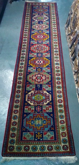 Tapis De Couloir. Caucasien. Kazak(?). 318X75. La Laine. Asie. Xxe Siècle
