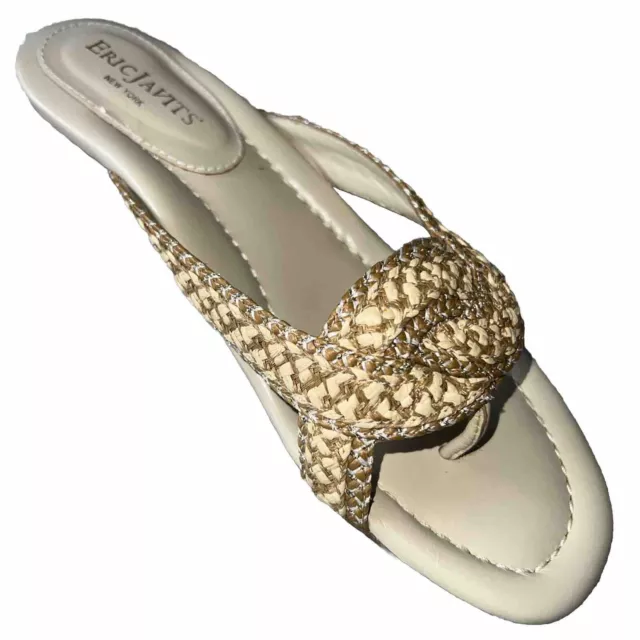 Eric Javits New York Vintage Thong Low Heel 7M US New Twist Peanut Gold Braid