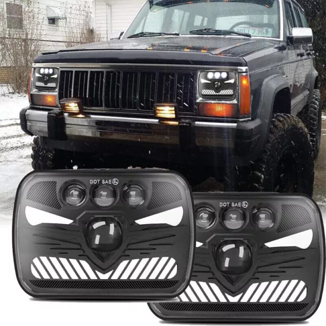 2Pcs 7x6'' 5x7 INCH Square LED Headlights Hi-Lo For Jeep Cherokee XJ Wrangler Yj