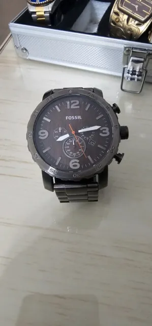 orologio cronografo FOSSIL nate acciaio marrone legno cassa 50 mm quarzo NUOVO