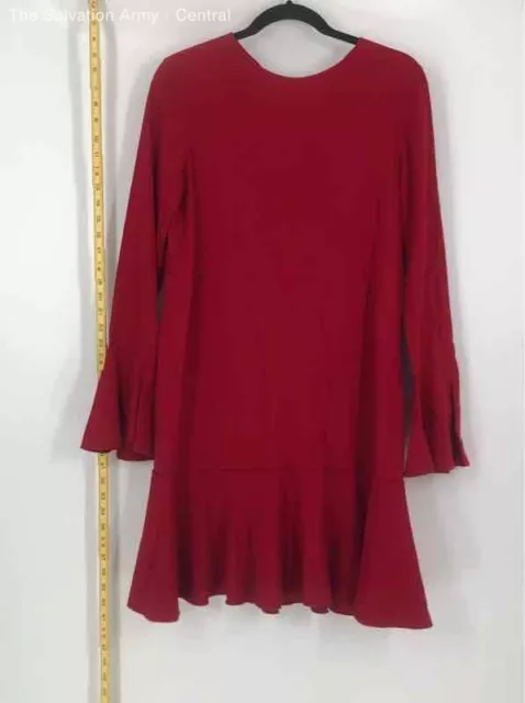 Theory Womens Red Bell Sleeve Round Neck Marah Bergen Flounce Shift Dress Size 6