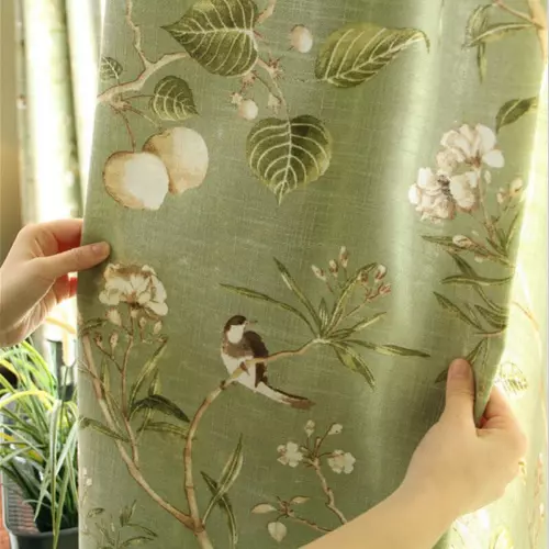 American Rustic Curtain Room Bird Curtain Window Green Drape Tulle Sheer Fabric