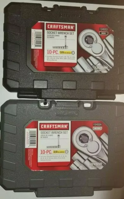 2x Craftsman 10 Pc Socket Wrench Set   34554 34553 ,  1 x  Metric + 1 x Inch