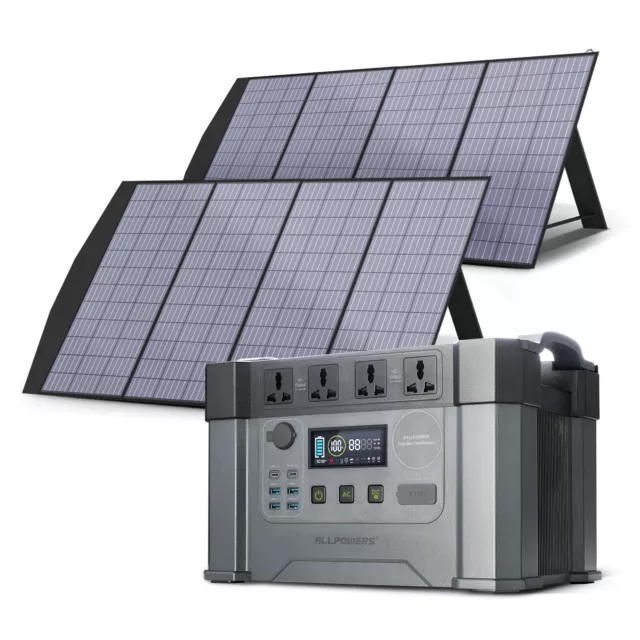 ALLPOWERS 2000W 1500Wh Protable Power Station WIth 2*200W Solar Panel Camping RV