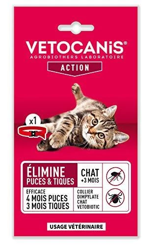 VETOCANIS COLLIER DIMPYLATE CHAT VETOBIOTIC|Collier Anti-Puces 4 Mois et Anti...