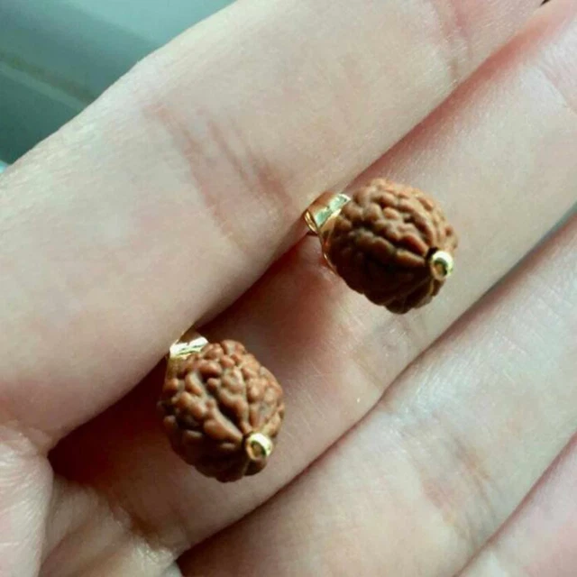 Fashion natural brown round Rudraksha bead gold earrings Diy Classic Hook