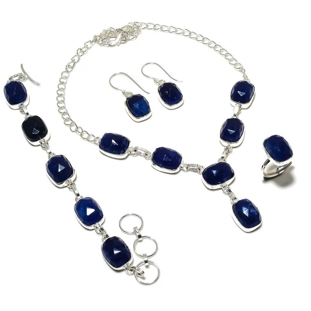 Saphir (simuliert) Edelstein Handarbeit 925 Sterlingsilber Schmuck Set Ostern