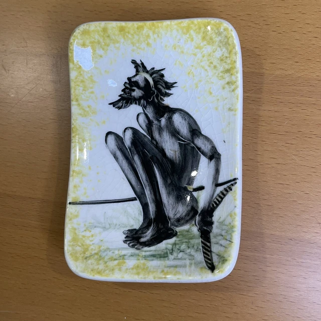 RETRO AUSTRALIAN POTTERY INDIGENOUS MOTIF DISH 1960s VINTAGE