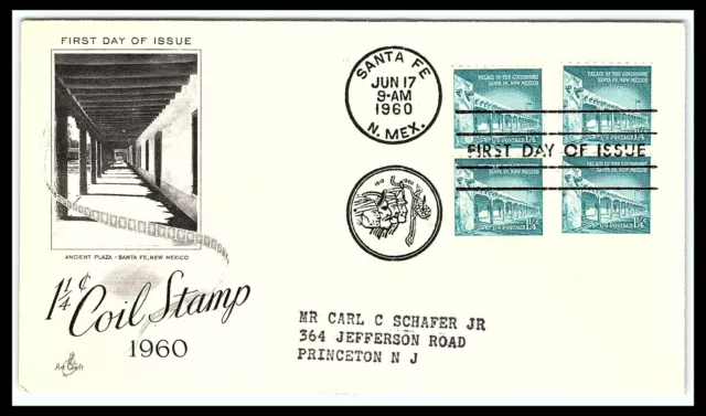 Santa Fe NM Ancient Plaza Coil Stamp FDC Envelope 1960      fdc41