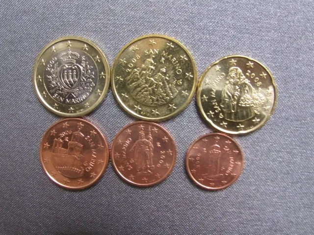 6 Münzen aus San Marino 1+2+5+20+50 cent +1 Euro